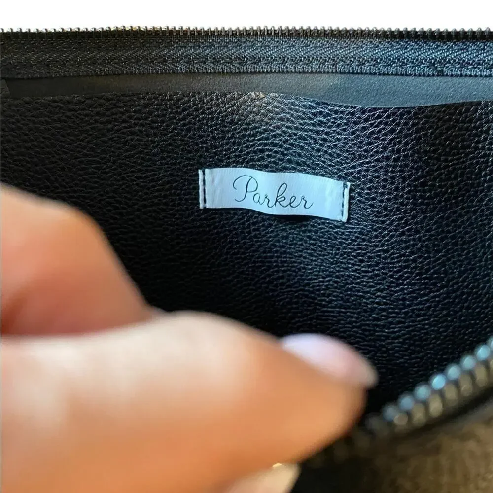 Parker Black Faux Pebbled Leather Zipper Fringe Pouch